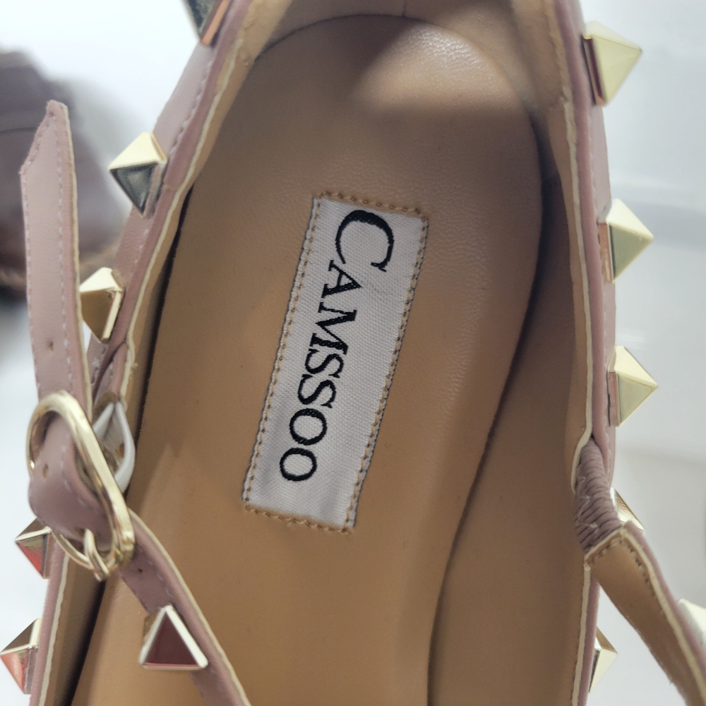 Camssoo Rock Studded Mauve Flats with Ankle Strap - Picture 6 of 11
